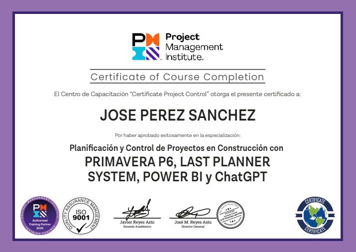 Certificate Project Control